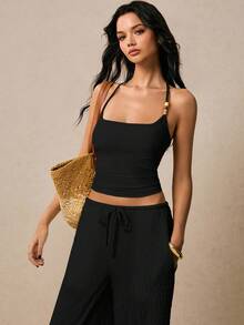 Poéselle Áo nữ không tay cổ bèo kiểu dáng thường ngày, thích hợp cho mùa hè. - màu đen - Xem 3