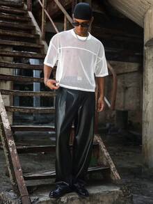 PAVTROS Áo thun nam tay ngắn cổ tròn, màu trơn, khoét lỗ, dáng rộng - trắng - Xem 6