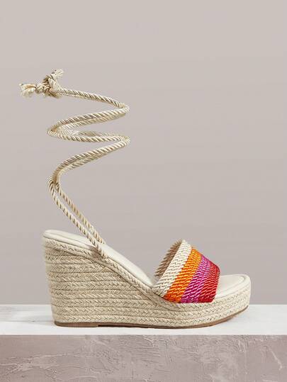 Styleloop Giày sandal đế xuồng cao gót cho nữ, thời trang xuân hè, nhiều màu sắc, dây thừng, đa năng, mũi tròn, đế rơm, sandal đế gai dầu, thoải mái ngoài trời, cỡ lớn, giày nữ đi nghỉ mát, sandal đế xuồng thoải mái.