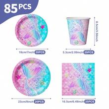 Bộ đồ dùng dùng một lần họa tiết vảy cá biển, gồm đĩa, khăn ăn và cốc, phục vụ 20 người. Bộ đồ dùng tiệc dùng một lần này (bao gồm đĩa, khăn ăn và cốc) rất phù hợp cho các bữa tiệc sinh nhật, đám cưới và dã ngoại gia đình. - Xem 2