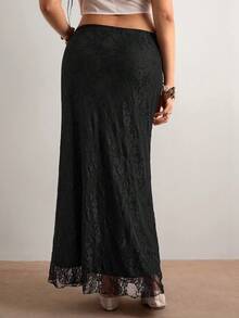 Plus Size Solid Color Lace Fitted Long Skirt, Summer Sexy Party  Holiday Outfits Beach Dress Boho Style Hippie Black - Black - View 4
