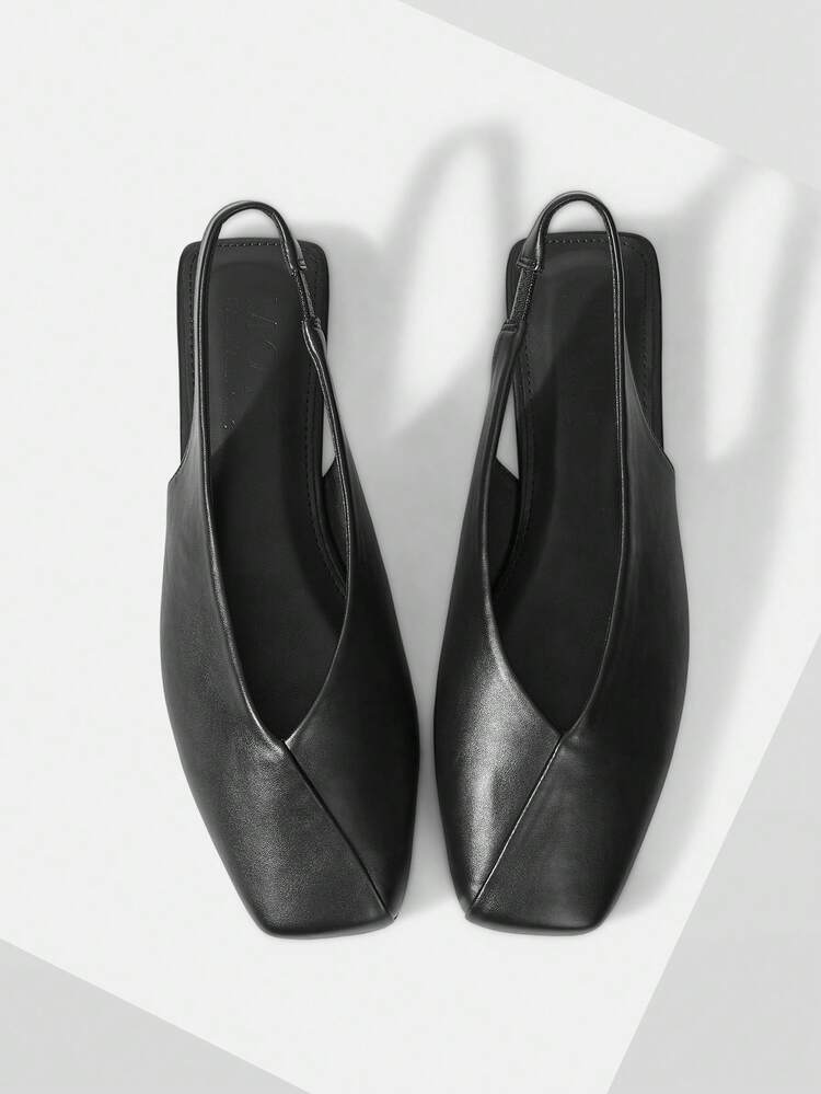 WOMEN SHOES NEW EUROPEAN AND AMERICAN RETRO FASHION PU LEATHER V-CUT SQUARE TOE FLAT BOTTOM SLINGBACK SANDALS, BLACK VERSATILE CASUAL SLIP-ON LIGHT, COMFORTABLE, SIMPLE AND ELEGANT HIGH-END SHOES