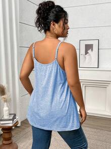 SHEIN LUNE Plus Size Women Knitted Loose Lightweight Pleated Sexy Gray Camisole Top For Summer - Blue - View 2