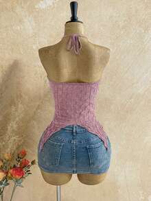 Soleia Camiseta asimétrica con decoración de conchas marinas, adecuada para vacaciones en la playa, verano - Rosa - Ver 2