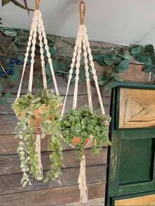 1PC, Woven Plant Hanger, Minimalist Polyester Plant Container Hanging Basket For Home - Bronze - View 4