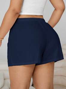 Solflare Celana Pendek Kasual Wanita Ukuran Besar Warna Biru Tua dengan Tali Serut di Pinggang - Navy Blue - View 2