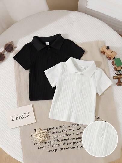 Souflis Souflis 男女通用婴儿罗纹 Polo 领 T 恤，白色，适合夏季各种场合，夏季百搭婴儿衬衫，男婴衬衫，男婴衬衫