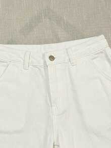 Attitoon Women's Denim Shorts, Casual Basic Fitted Short Style, White Jorts Vacation Summer - White - View 3