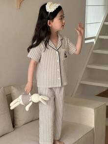 Dazy Kids 少女格紋短袖長褲睡衣套裝，春/夏 - 黑與白 - 查看 8