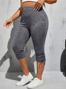 SHEIN Essnce Quần legging lửng màu đen co giãn cao, thoải mái, đa năng dành cho nữ cỡ lớn, thích hợp mặc hàng ngày vào mùa xuân và hè, kiểu dáng đơn giản, quần công sở, quần nữ, quần đi chơi. - Màu xám đen - Xem 3