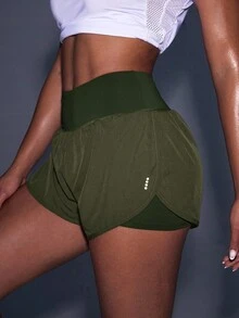 Powerista Solid Color Slant Pocket Summer Elastic Waist Sports Shorts - Green - View 8