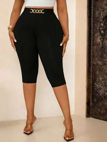 Villa Velisse Quần legging nữ màu đen, chất liệu dệt kim, kiểu dáng ôm sát, có khóa kim loại, thích hợp mặc hàng ngày, đi nghỉ mát, ở nhà, dài đến giữa bắp chân, cạp chun, thích hợp cho mùa xuân/hè, có size lớn. - màu đen - Xem 4