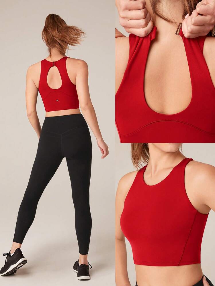 Control Cutout Halter Round Neck Sports Bra Medium Impact Running Workout Gym Fall Winter