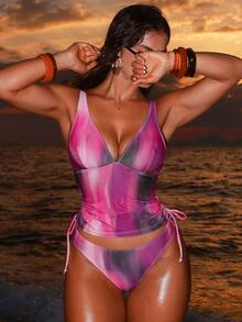 Swim SXY Sexy Leopard Print Camisole & Bikini Set For Beach Vacation - Hot Pink - View 5