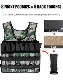 Verstellbare Gewichtsweste 20kg/44lbs Maximallast - Gewichtsweste für Männer & Frauen, ideal für Muskeltraining, Fitness, Gewichtsverlusts, Laufen, Aerobic, Krafttraining, Camouflage/Schwarz, Trainings-Weste mit verstellbarem Gewicht - Verschiedenfarbig - Übersicht 2