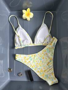 Swim Mod Women's Tropical Print Two Pieces Bikini Set, Casual Holiday - Multicolor - View 3