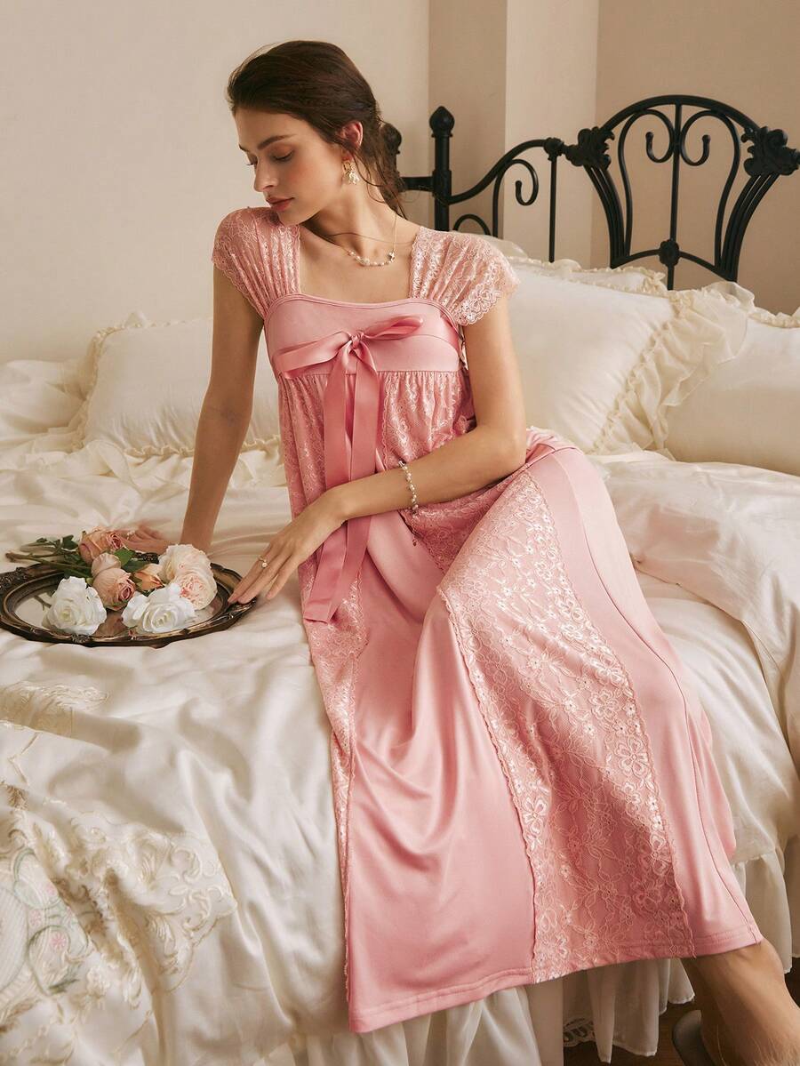 Đầm slip ren thanh lịch dành cho nữ, phong cách miền Nam nước Pháp. - Bụi hồng - Xem 1