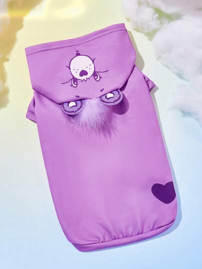 SHEIN X Care Bears 1件可爱卡通图案印花宠物连帽卫衣，猫咪服装，狗狗服装，尺码 XXS-XXXXL，分享熊，加油熊