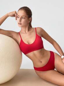 Bộ đồ lót 2 món, áo ngực và quần lót gợi cảm dành cho nữ, đồ ngủ mùa hè thoải mái, trang phục mùa hè, áo ngủ dễ thương, bộ 2 món, đồ mặc nhà, trang phục đi học, trang phục nghỉ lễ. - Đỏ - Xem 8