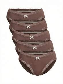 Ocili 5 chiếc/gói Quần lót nữ cạp thấp, kiểu dáng thanh lịch, màu trơn, chất liệu 100% cotton, viền ren, thích hợp cho mùa thu. - màu nâu - Xem 9