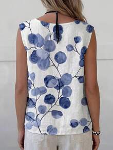 Breezaya Áo tank top nữ dáng rộng, cổ tròn, không tay, họa tiết hoa lá, thích hợp cho mặc thường ngày và đi nghỉ mát. Áo kiểu nữ mùa hè, áo blouse nữ, áo không tay mùa hè cho nữ. - Nhiều màu - Xem 2