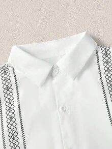 Mercer Haus Men's Geometric Collar Short Sleeve Woven Shirt Set, Pocket, Drawstring, Button Front, Summer, Multicolor, Matching Set, Lightweight, Breathable, Cool Boyfriend,Husband,Father Gift - Multicolor - View 5