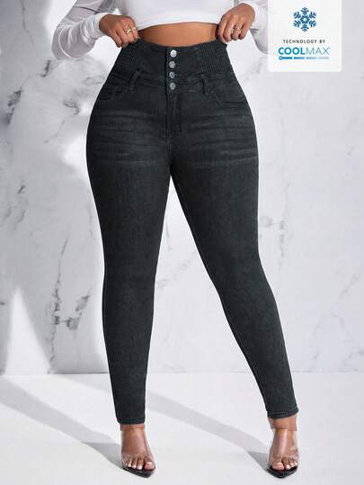 SHEIN SXY Plusstorlek Hög midja Slim Fit Casual Jeans