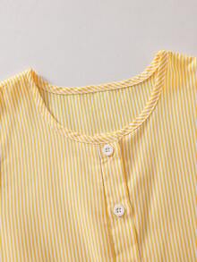 SHEIN Sparklyn 2pcs/Set Girls' Sleeveless Striped Ruffle Hem Top + Wide Leg Pants, Summer Casual Outfit, Children Beach Holiday Style - Yellow - View 6