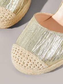 Styleloop Giày nữ màu hồng mơ, giày đế xuồng bằng dây gai rỗng, giày sandal đế xuồng, giày buộc dây, giày tăng chiều cao, giày dự tiệc, giày đi nghỉ mát, giày nữ phong cách bohemian. - Vàng - Xem 4