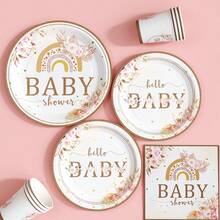 Juego desechable de platos, servilletas y vasos con diseño floral y arcoíris, sirve para 20 invitados. Este juego desechable (que incluye platos, servilletas y vasos) es perfecto para fiestas de cumpleaños, bodas y picnics familiares. - Ver 4