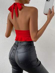 Allurite 红色性感修身V领背心，性感夜店风，节日狂欢装扮，约会装扮，女士生日装扮，浪漫约会装扮，演唱会装扮，派对必备，日常装扮，度假风上衣 - 紅色 - 查看 2