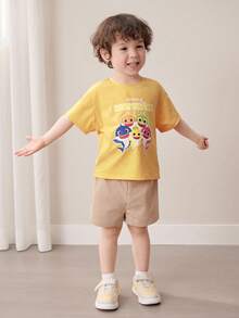 BABY SHARK X SHEIN 1件可爱休闲男童圆领宽松舒适T恤 - 黃色 - 查看 6