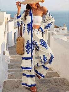 Breezaya Autumn Vintage Patterned Women 2 Pieces Set - Blue - View 5