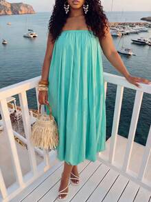 Slaydiva Đầm midi cúp ngực nữ mùa Xuân/Hè thanh lịch, thích hợp đi làm và dạo phố, dự tiệc sinh nhật, lễ tốt nghiệp, trang phục học sinh, đi chơi hàng ngày, đa năng, thư giãn, nghỉ dưỡng, du lịch biển, tắm nắng, hợp xu hướng, công sở thường ngày, tối giản và thoải mái. - màu xanh lá - Xem 7