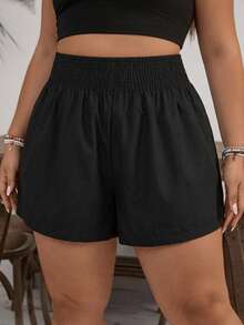 SHEIN VCAY Plus SummerDitsy Floral Print Slant Pocket Shorts - Black - View 1