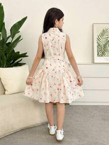 Firerie Kids Áo sơ mi cổ bẻ in họa tiết màu xanh trắng ôm dáng, thời trang thường ngày cho bé gái tuổi teen, phối vạt áo. - Nhiều màu - Xem 2