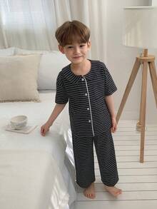 DAZY Bộ đồ ngủ 2 món cho bé trai, quần short và quần dài, thích hợp cho mùa hè. - màu đen - Xem 3