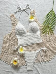 Swim Mod Bộ bikini hai mảnh dành cho nữ, chất liệu vải có họa tiết, kiểu dáng thường ngày. - trắng - Xem 2