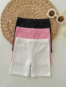 6pcs/Set Baby Girl Casual Knit Solid Color Camisole & Elastic Waist Skinny Shorts Set - Multicolor - View 3