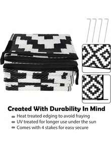 1PC, Waterproof Outdoor Carpet, Reversible Plastic Straw Terrace Carpet, Suitable For Camping, Outdoor RV Mats, Indoor And Outdoor Carpets For Porch, Deck, Backyard, Campers, Balconies, Picnics, Black And White - multicolor - View 3