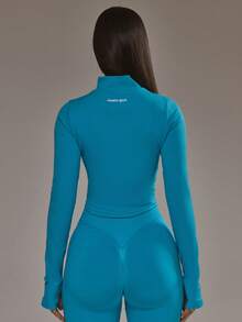 Musera Sport Áo khoác BBL không đường may, vạt lửng, khóa kéo, chỉ có áo trên, đồ thể thao năng động, tập gym, yoga, pilates, thể dục, thường ngày. - Màu xanh ngọc - Xem 4