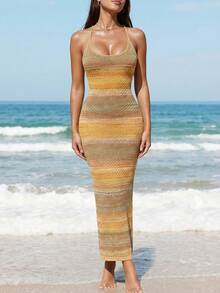 Swim Vcay 优雅女士长款修身针织连衣裙，无袖秋冬 - 彩色 - 查看 6