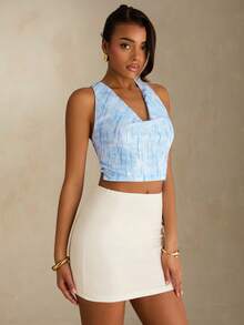 SHEIN Glamour Women's Summer Fashion Sexy Elegant Elegant Resort Style White Sequin Halter Backless Cropped Top Golf - Blue - View 3