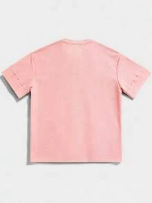 ROMWE MEN Street Life 2026 Spring, Autumn & Summer Men's Casual Fashion Round Neck T-Shirt, Unisex Couple Matching Short Sleeve Top - Pink - View 2