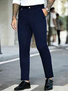 Manfinity Bizformal Men's Navy Blue Business Casual Pants - Navy Blue - View 5