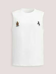 Driftmere Áo tank top nam White Shark cổ tròn in chữ, phong cách đường phố, thích hợp cho mùa hè. - trắng - Xem 1