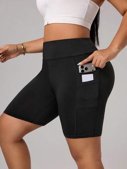 SHEIN Rhythm Era Quần short thể thao nữ cỡ lớn dành cho yoga, tập gym ngoài trời, tập thể dục với túi bên hông.