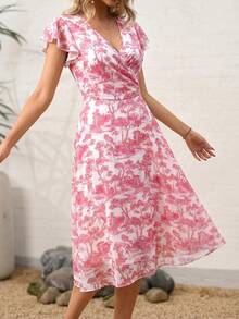 Ellevyn 女士中长款雪纺印花连衣裙 - 粉色 - 查看 3