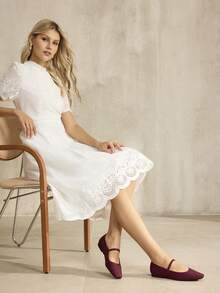 MOTF PREMIUM 万圣节舒适简约方头玛丽珍平底鞋，女士百搭款 - 酒紅色 - 查看 4