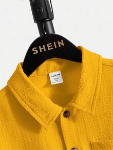 SHEIN 男童休闲单排扣短袖衬衫，适合日常穿着 - 黃色 - 查看 4